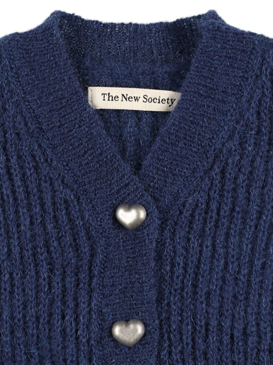The New Society: Mohair blend knit cardigan - ネイビー - kids-girls_1 | Luisa Via Roma