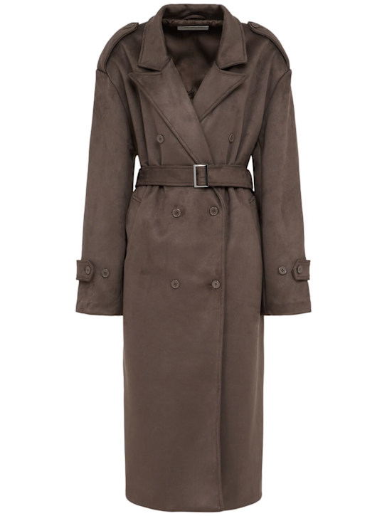 The Frankie Shop: Pembroke faux suede long trench coat - women_0 | Luisa Via Roma
