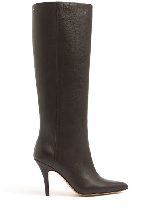MM6 Maison Margiela: 100mm Leather tall boots - Brown - women_0 | Luisa Via Roma