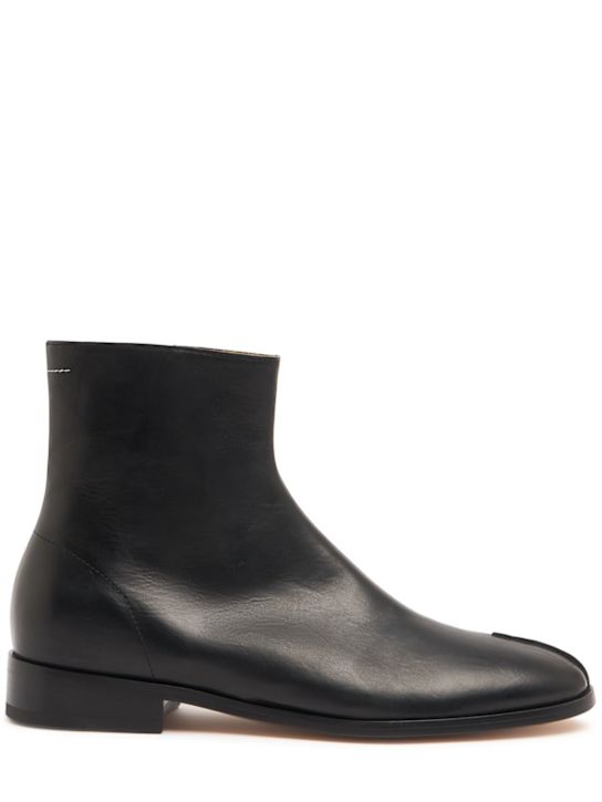 MM6 Maison Margiela: Shiny leather ankle boots - men_0 | Luisa Via Roma