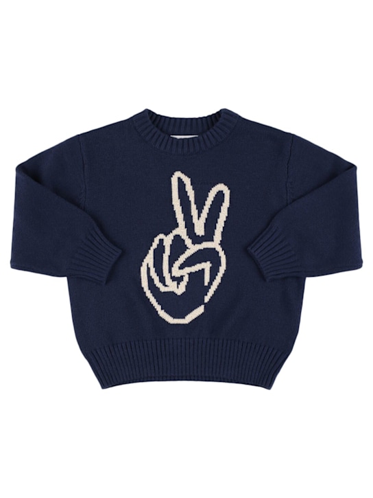 Molo: Cotton & wool knit sweater - Blue - kids-boys_0 | Luisa Via Roma