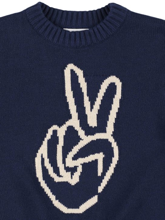 Molo: Cotton & wool knit sweater - Blue - kids-boys_1 | Luisa Via Roma