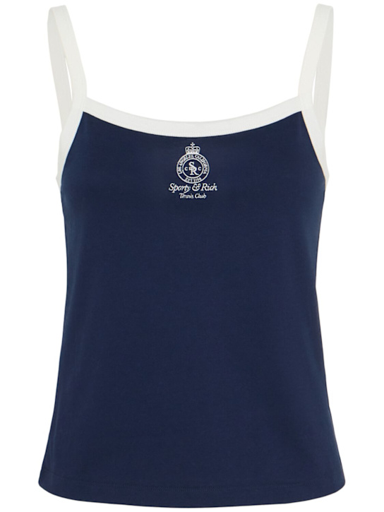Sporty & Rich: Crown Tennis piqué tank top - Navy/White - women_0 | Luisa Via Roma