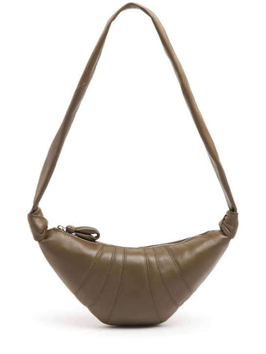 Lemaire: Small Croissant soft nappa shoulder bag - ダークカーキ - women_0 | Luisa Via Roma