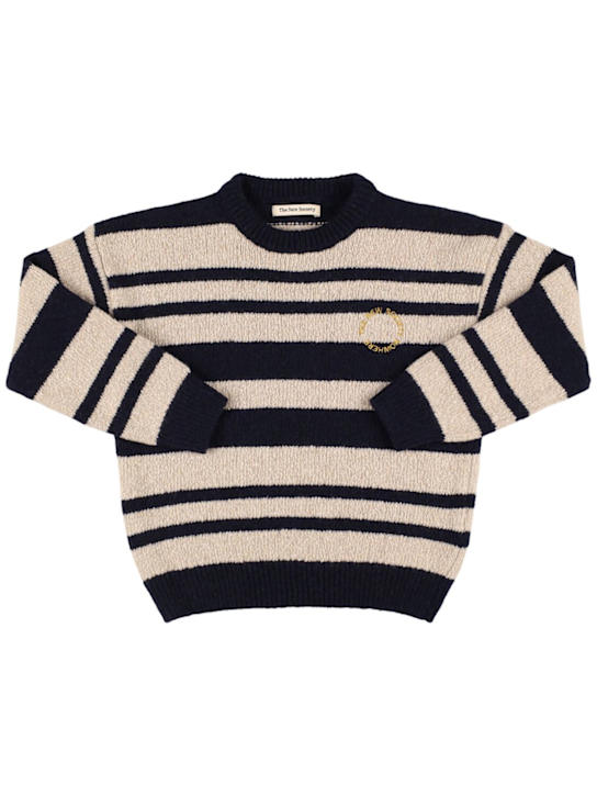 The New Society: Wool blend knit sweater - Navy - kids-boys_0 | Luisa Via Roma