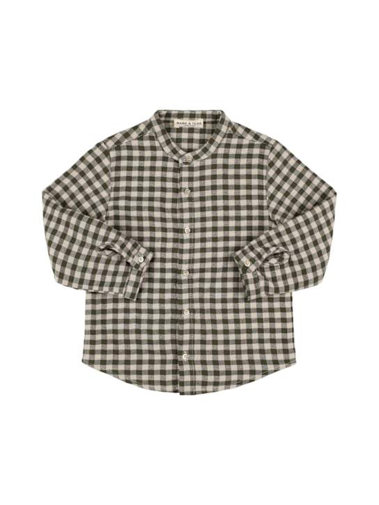 Babe & Tess: Check print cotton blend poplin shirt - Muschio - kids-boys_0 | Luisa Via Roma