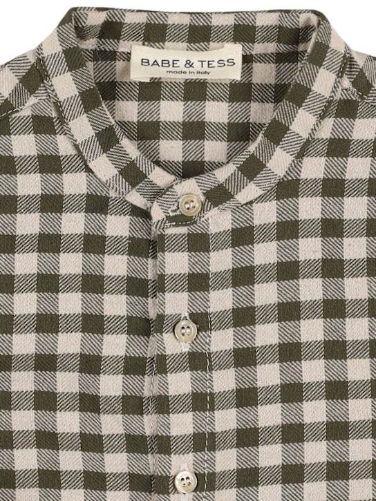 Babe & Tess: Check print cotton blend poplin shirt - Muschio - kids-boys_1 | Luisa Via Roma