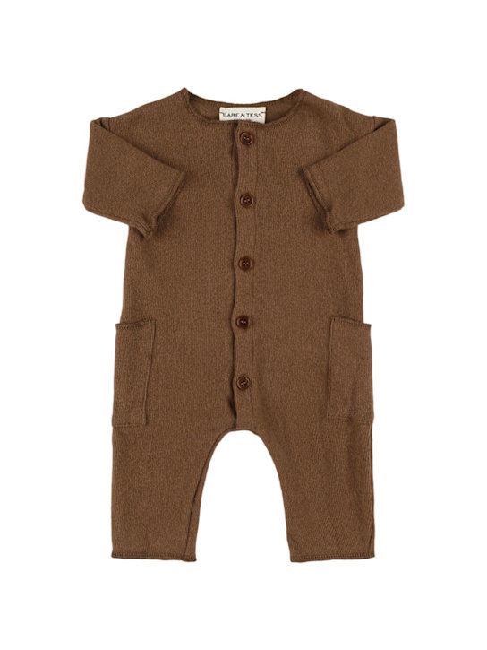 Babe & Tess: Cotton blend romper - Caramello - kids-boys_0 | Luisa Via Roma