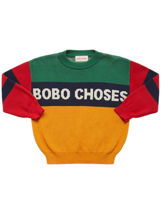 Bobo Choses: Color block cotton knit sweater - マルチカラー - kids-boys_0 | Luisa Via Roma