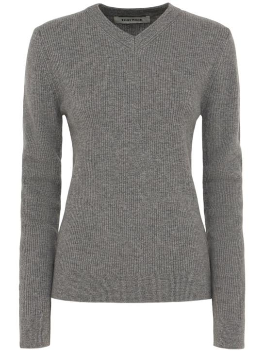 Tonywack: Super fine wool rib v-neck sweater - Heather Grey - women_0 | Luisa Via Roma