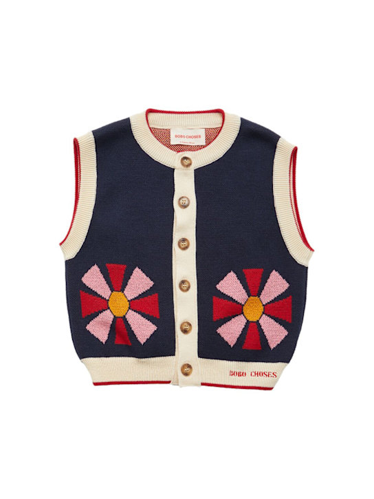 Bobo Choses: Cotton knit vest - ブルー - kids-girls_0 | Luisa Via Roma