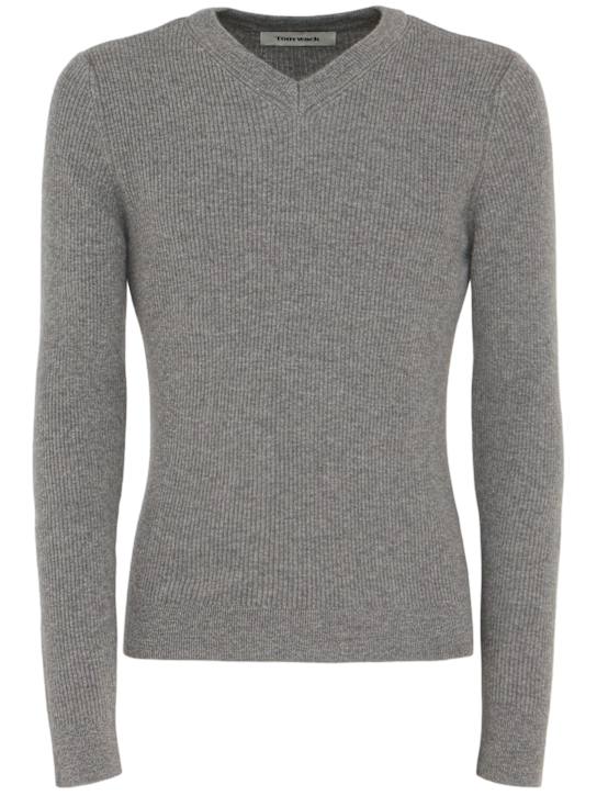 Tonywack: Super fine wool rib v-neck sweater - Heather Grey - men_0 | Luisa Via Roma