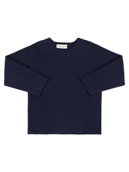 Babe & Tess: Cotton blend knit sweater - Blue - kids-boys_0 | Luisa Via Roma