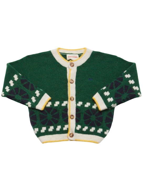 Bobo Choses: Cardigan en maille imprimée - Vert - kids-girls_0 | Luisa Via Roma