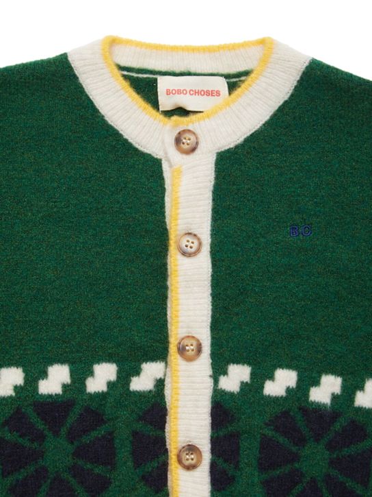Bobo Choses: Cardigan en maille imprimée - Vert - kids-girls_1 | Luisa Via Roma