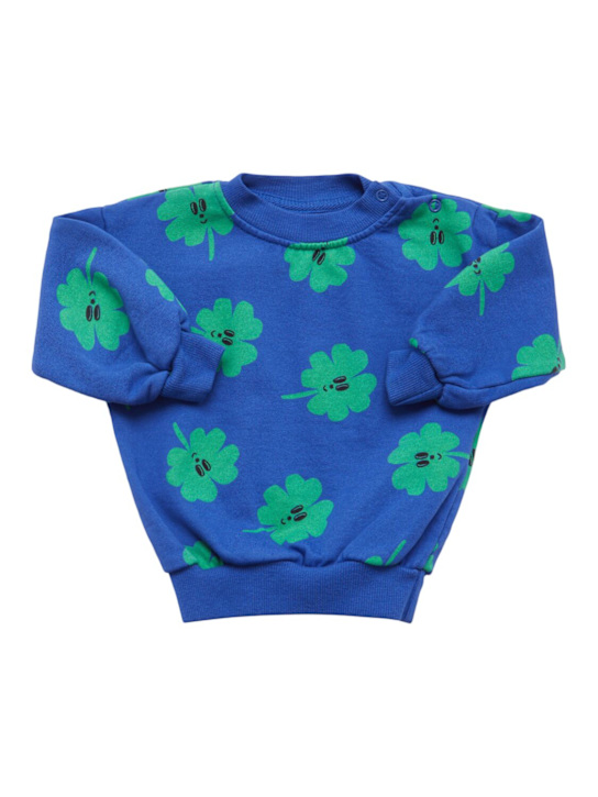 Bobo Choses: Flower print cotton blend sweatshirt - ブルー - kids-boys_0 | Luisa Via Roma