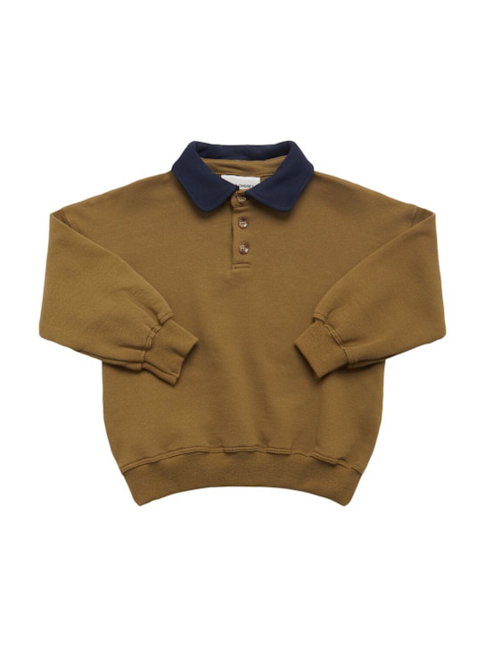 Bobo Choses: Organic cotton polo sweatshirt - Khaki - kids-boys_0 | Luisa Via Roma