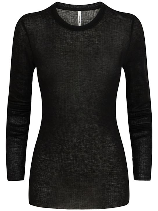 Tonywack: Sheer wool rib knit top - Black - women_0 | Luisa Via Roma
