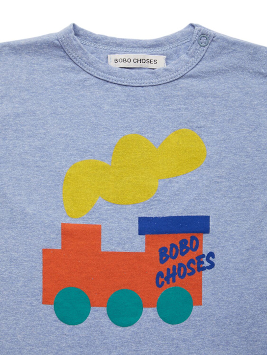 Bobo Choses: Train print organic cotton blend t-shirt - Light Blue - kids-boys_1 | Luisa Via Roma