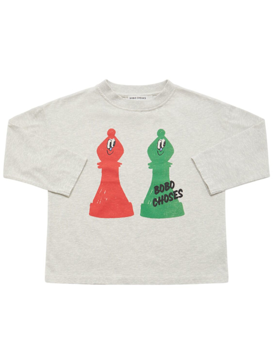 Bobo Choses: Logo print cotton t-shirt - グレー - kids-boys_0 | Luisa Via Roma