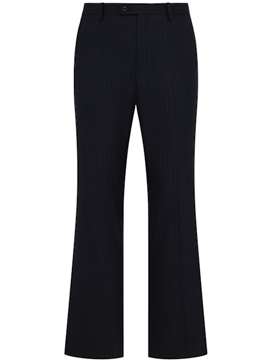 Tonywack: Striped wool blend flared pants - Navy Pinstripe - men_0 | Luisa Via Roma
