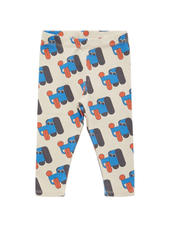 Bobo Choses: Dog print organic cotton blend leggings - ベージュ/ブルー - kids-girls_0 | Luisa Via Roma