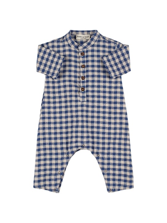 Babe & Tess: Printed cotton blend romper - Ocean Blue - kids-boys_0 | Luisa Via Roma