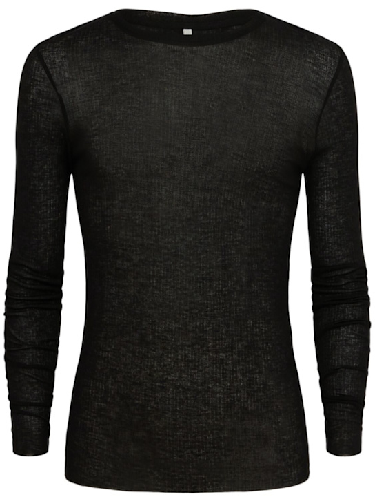 Tonywack: Sheer wool rib knit top - Black - men_0 | Luisa Via Roma