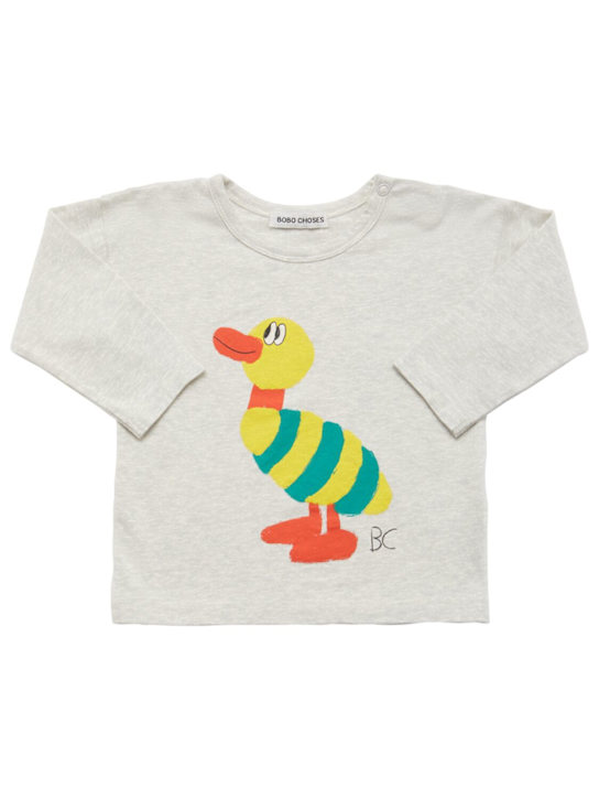 Bobo Choses: Logo print organic cotton t-shirt - グレー - kids-boys_0 | Luisa Via Roma