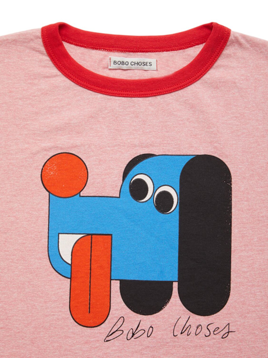 Bobo Choses: Dog print organic cotton blend t-shirt - ピンク - kids-girls_1 | Luisa Via Roma