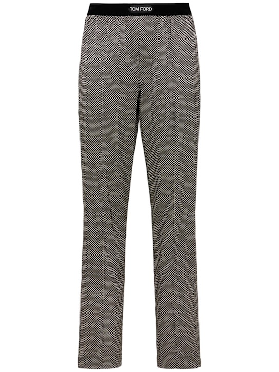 Tom Ford: Graphic print silk pajama pants - Black/Ecru - men_0 | Luisa Via Roma