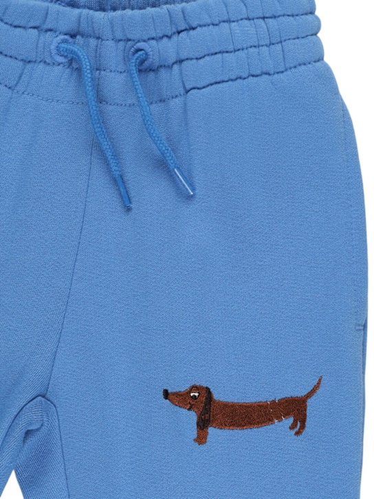 Mini Rodini: Dog embroidery organic cotton sweatpants - ブルー - kids-boys_1 | Luisa Via Roma
