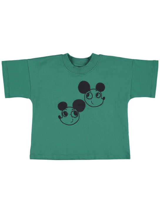 Mini Rodini: Embroidered organic cotton t-shirt - グリーン - kids-girls_0 | Luisa Via Roma