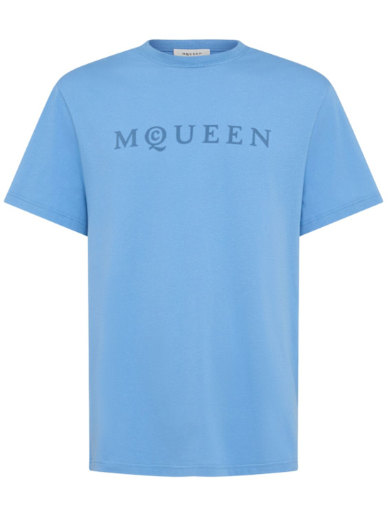 McQueen: Logo cotton t-shirt - Jermyn St. Blue - men_0 | Luisa Via Roma