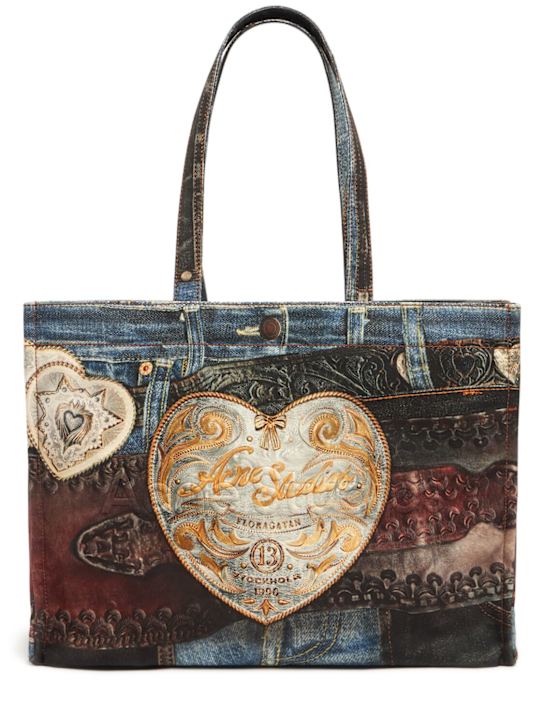 Acne Studios: Printed tote bag - Blue/Black - men_0 | Luisa Via Roma