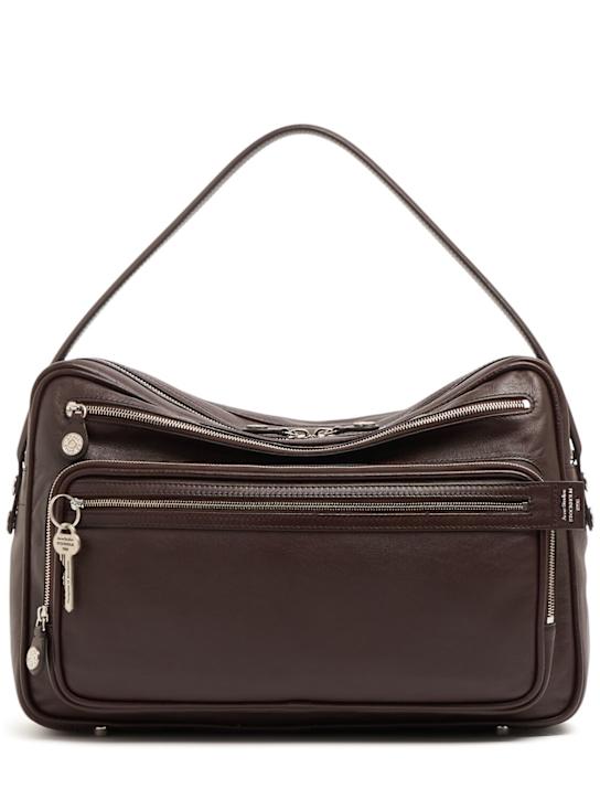 Acne Studios: Camero leather shoulder bag - Dark Brown - women_0 | Luisa Via Roma