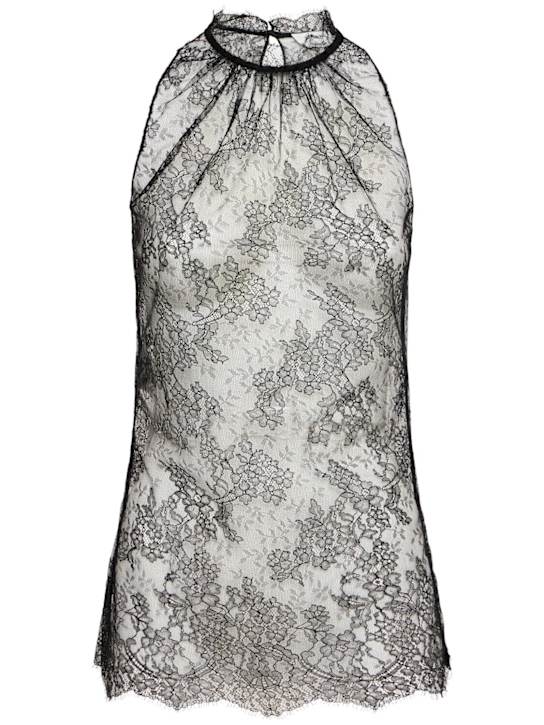 McQueen: Floral lace halter top - Black - women_0 | Luisa Via Roma