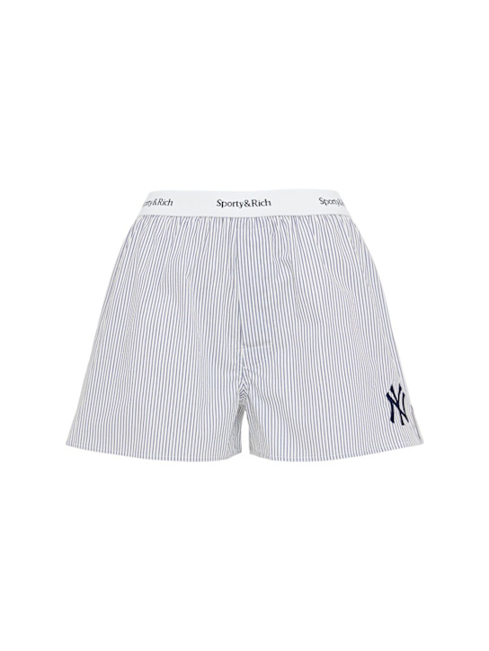 Sporty & Rich: Yankees Serif cotton boxer shorts - Navy Striped - women_0 | Luisa Via Roma
