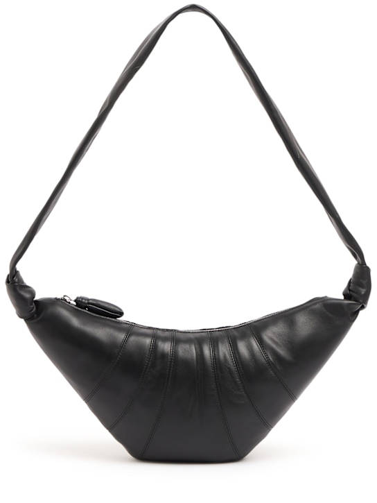 Lemaire: Medium Croissant soft nappa shoulder bag - Black - women_0 | Luisa Via Roma