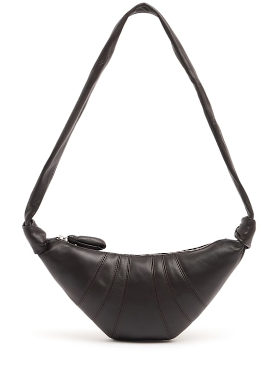 Lemaire: Small Croissant soft nappa shoulder bag - Dark Chocolate - women_0 | Luisa Via Roma