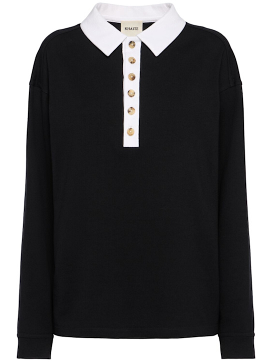 Khaite: Faithful silk jersey polo top - Black - women_0 | Luisa Via Roma