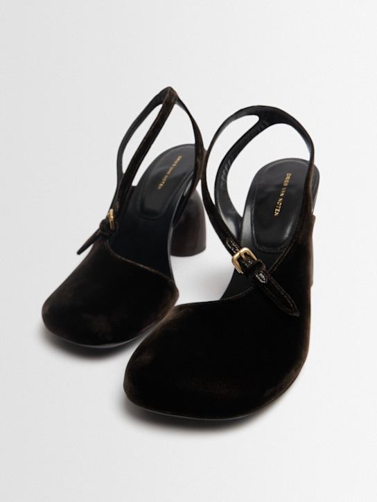 Dries Van Noten: 95mm Heeled velvet sandals - ダークブラウン - women_1 | Luisa Via Roma
