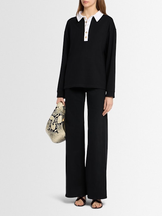 Khaite: Faithful silk jersey polo top - Black - women_1 | Luisa Via Roma