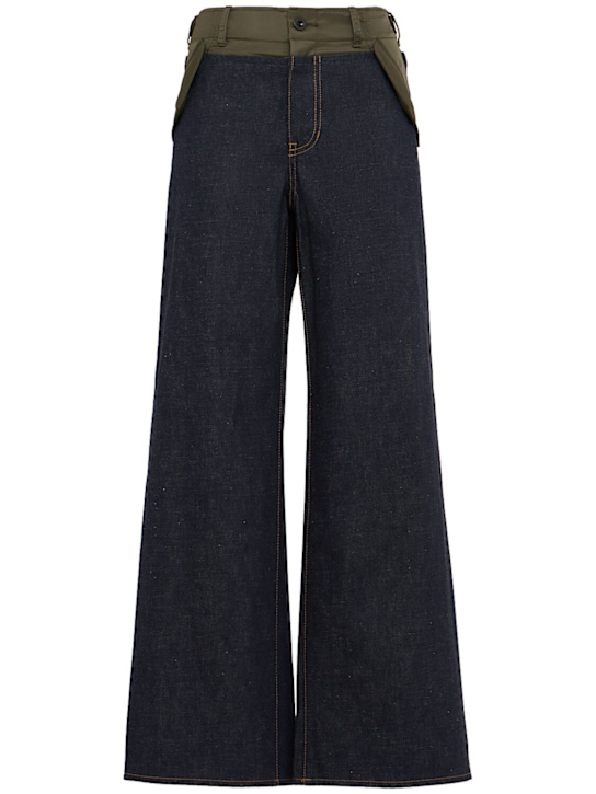 Sacai: Wide leg denim pants - Indigo/Khaki - women_0 | Luisa Via Roma