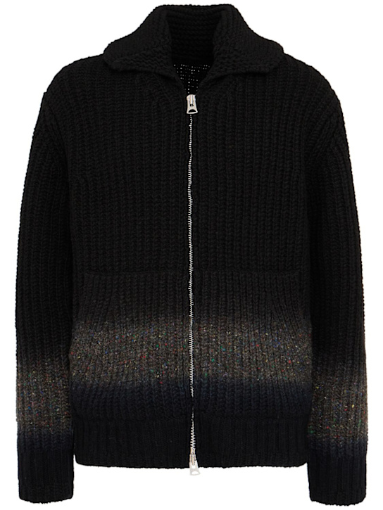 Sacai: Garment dyed wool knit cardigan - Black - men_0 | Luisa Via Roma