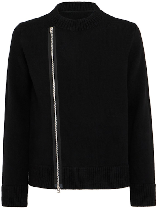 Sacai: Wool knit jacket - Black - men_0 | Luisa Via Roma