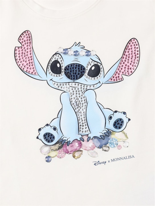 Monnalisa: Stitch print cotton blend jersey t-shirt - ホワイト - kids-girls_1 | Luisa Via Roma