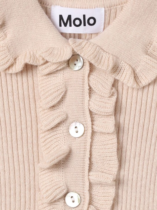 Molo: Embroidered wool blend knit cardigan - ベージュ - kids-girls_1 | Luisa Via Roma