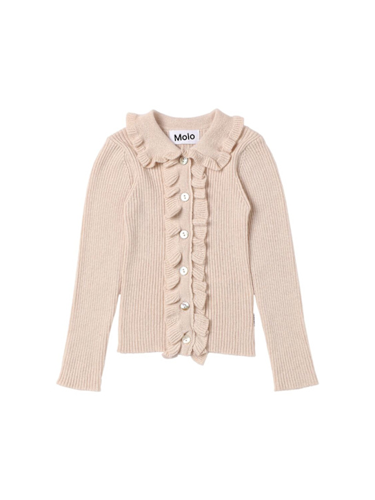 Molo: Embroidered wool blend knit cardigan - ベージュ - kids-girls_0 | Luisa Via Roma
