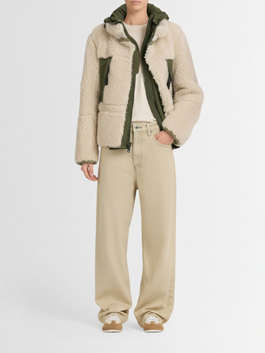 Sacai: 毛绒&羊毛夹克 - Ecru/Khaki - women_1 | Luisa Via Roma
